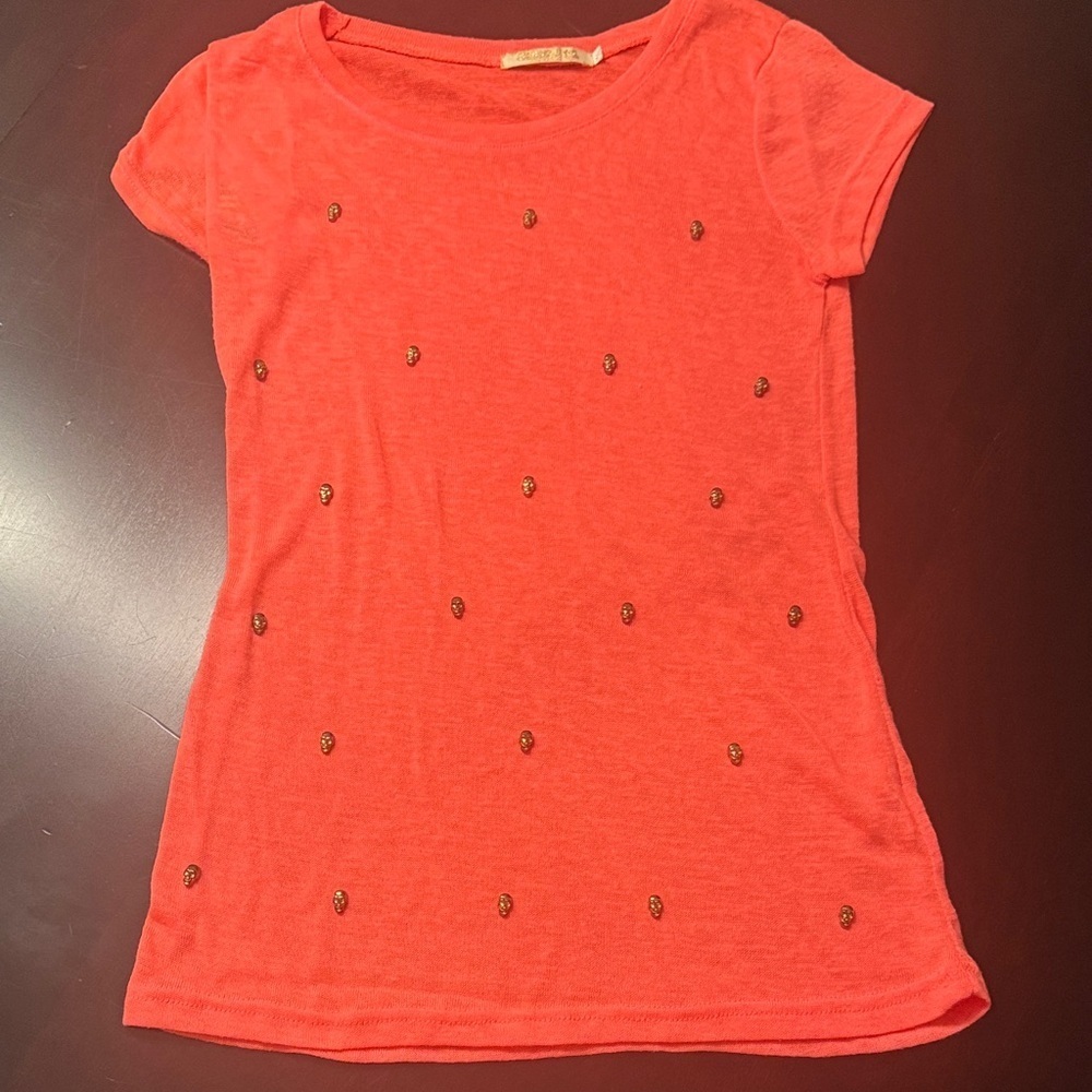 Source Unknown Vibrant Coral Tee with Metallic Accents